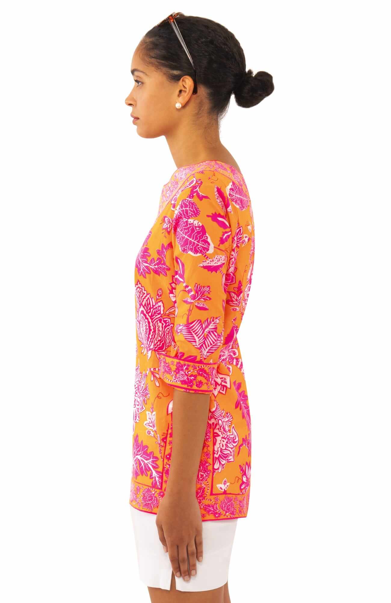 Split Neck Tunic - Glorious - Final Sale Orange/Pink