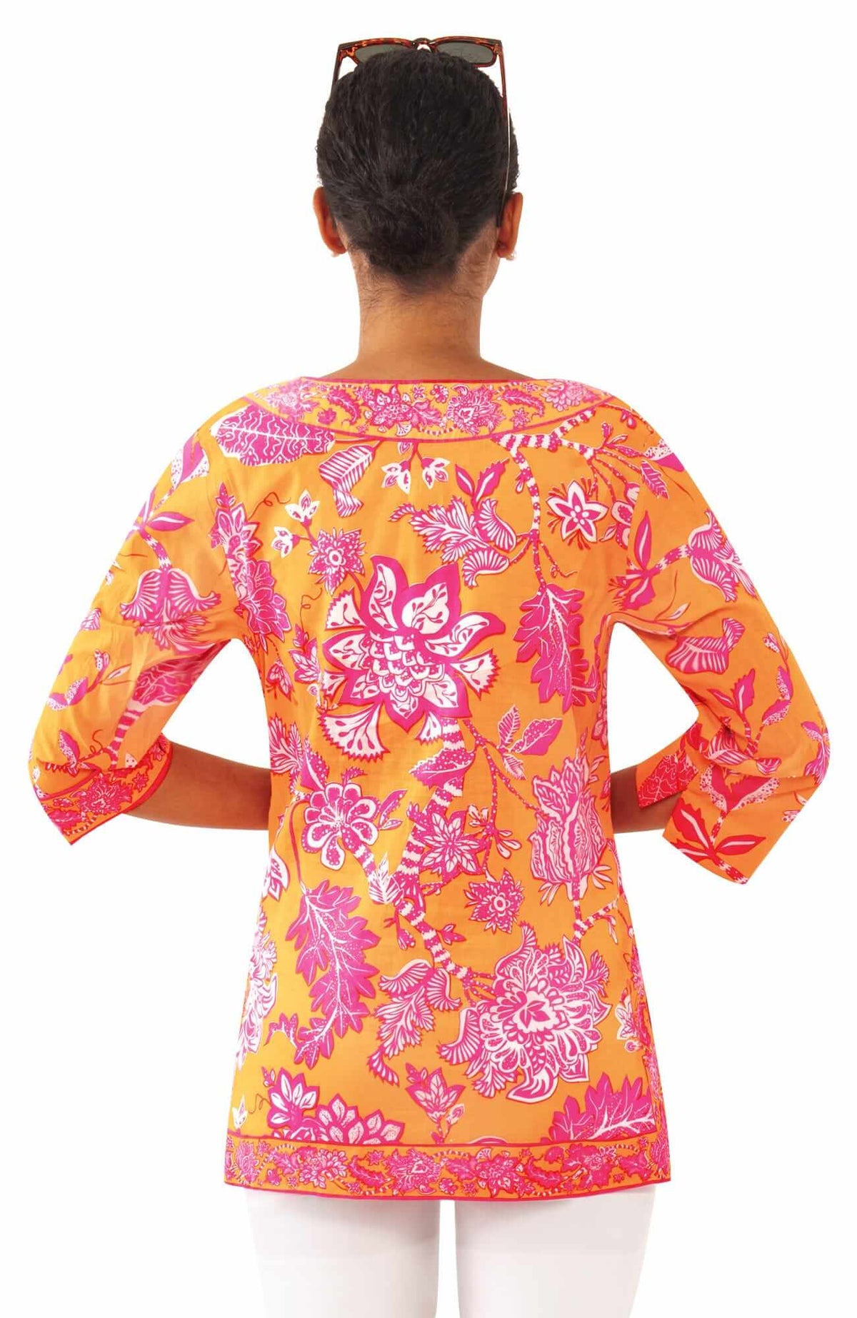 Split Neck Tunic - Glorious - Final Sale Orange/Pink