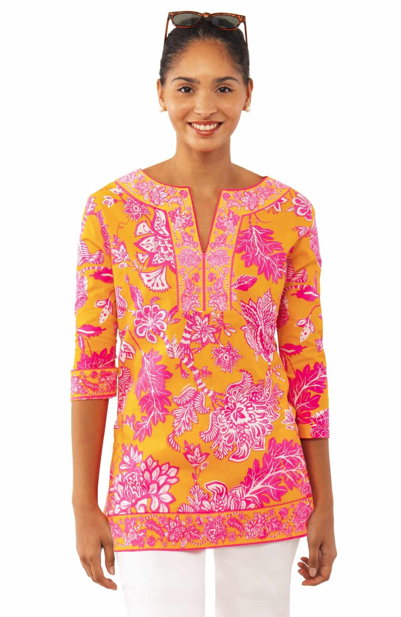 Split Neck Tunic - Glorious - Final Sale Orange Pink