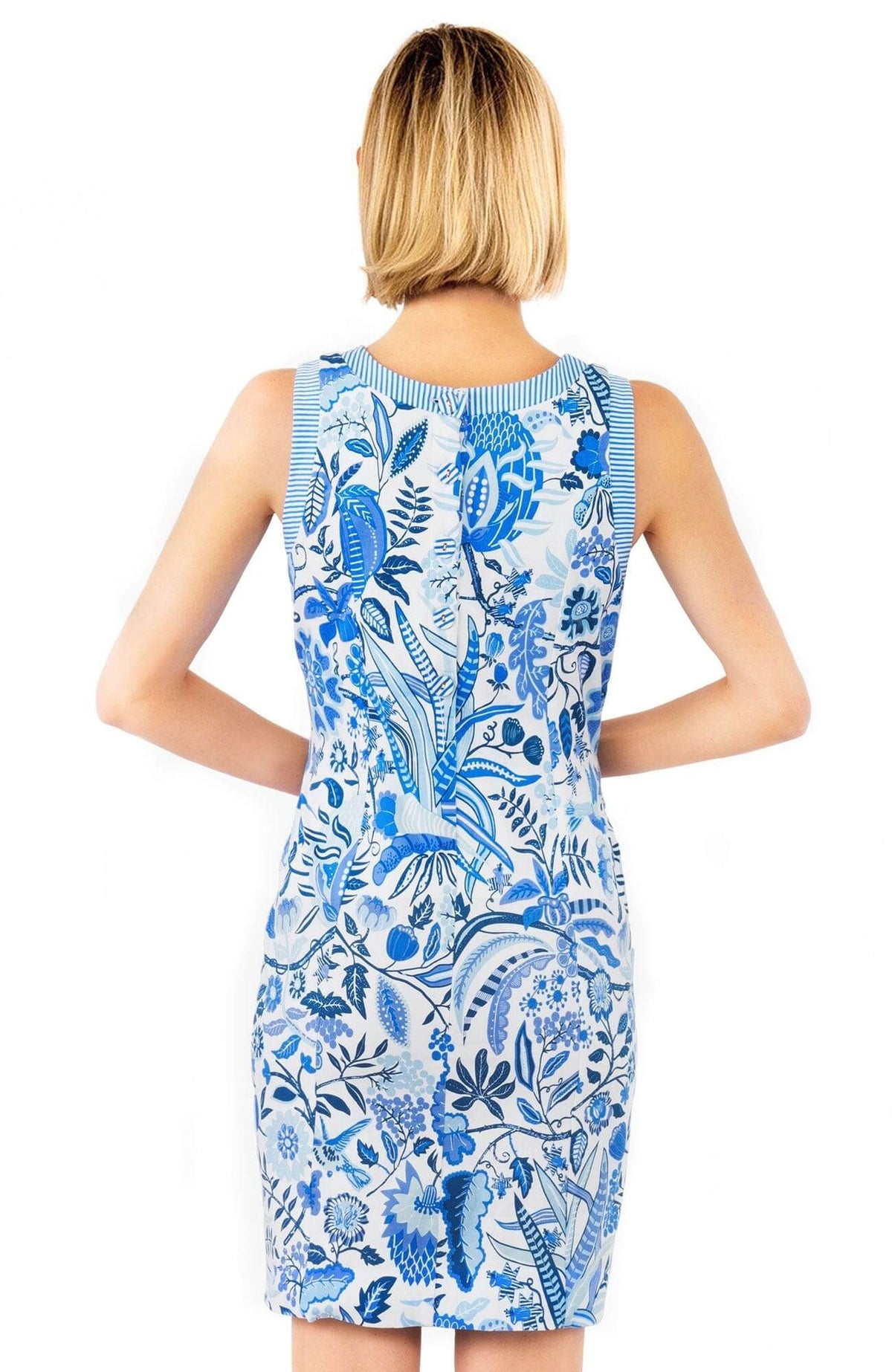 Button Back Dress - Hummingbird Heaven Blue Multi