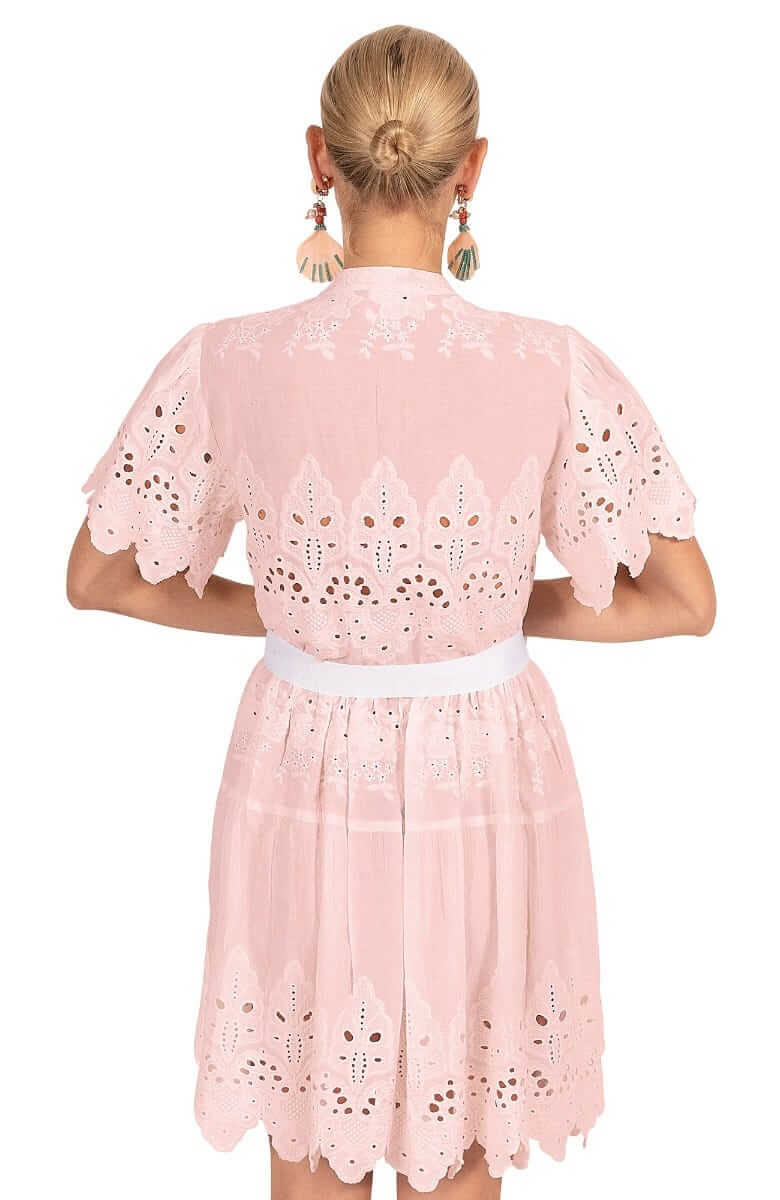 Heavily Embroidered Cotton Magnifico Dress - La Di Da - Final Sale Pink