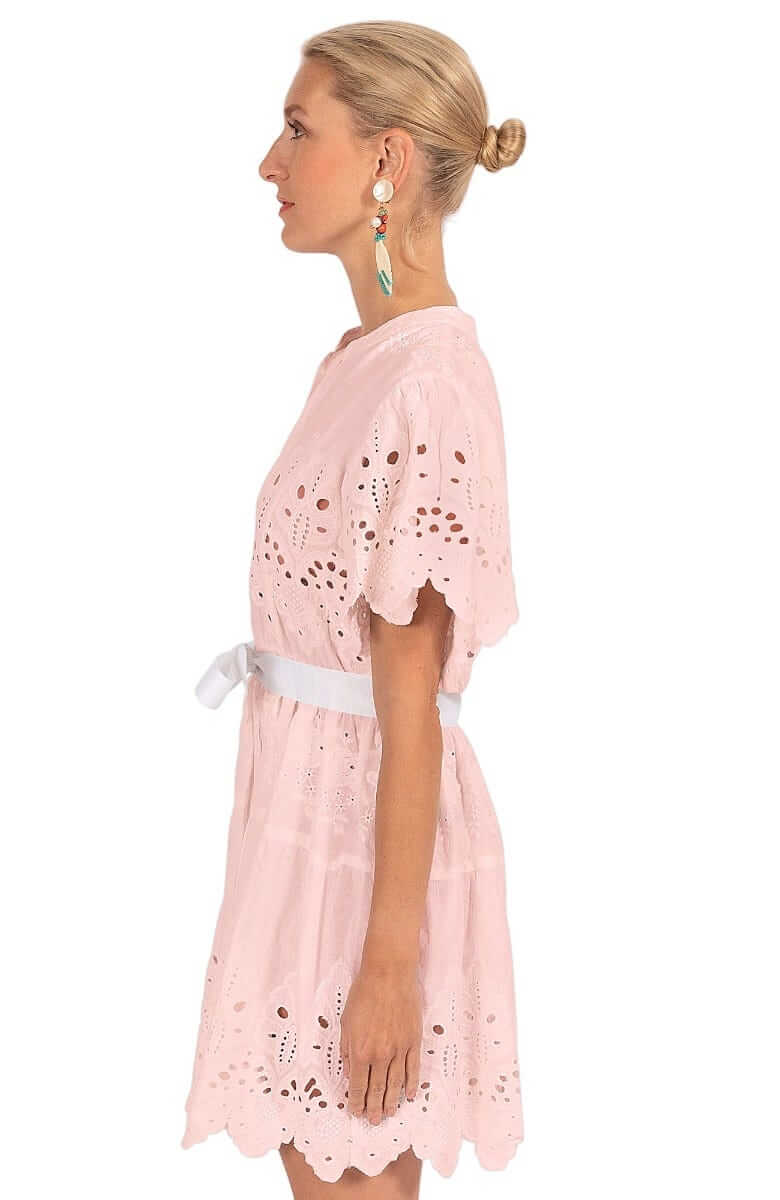 Heavily Embroidered Cotton Magnifico Dress - La Di Da - Final Sale Pink