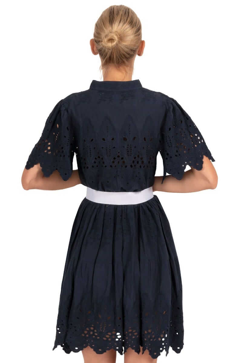 Heavily Embroidered Cotton Magnifico Dress - La Di Da - Final Sale Navy