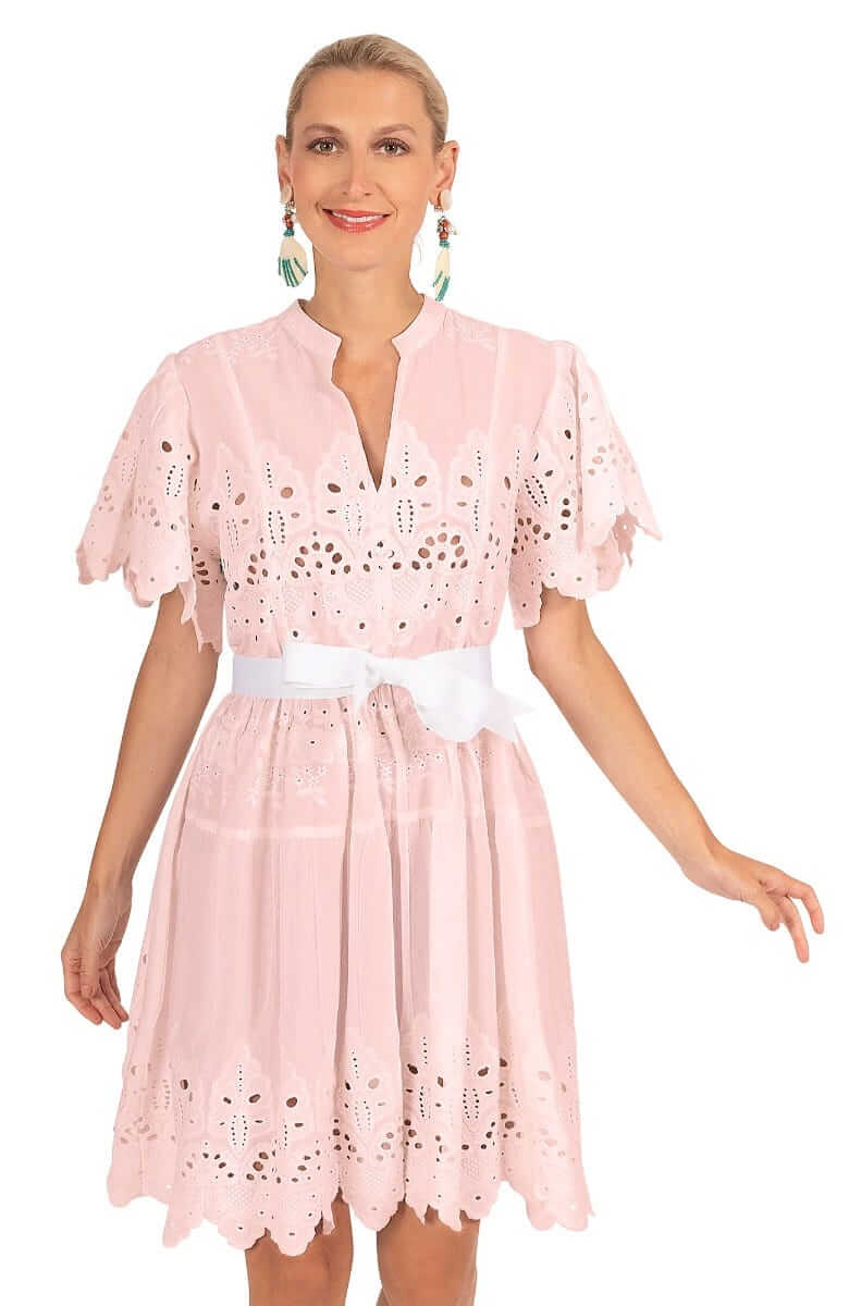 Heavily Embroidered Cotton Magnifico Dress - La Di Da - Final Sale Pink