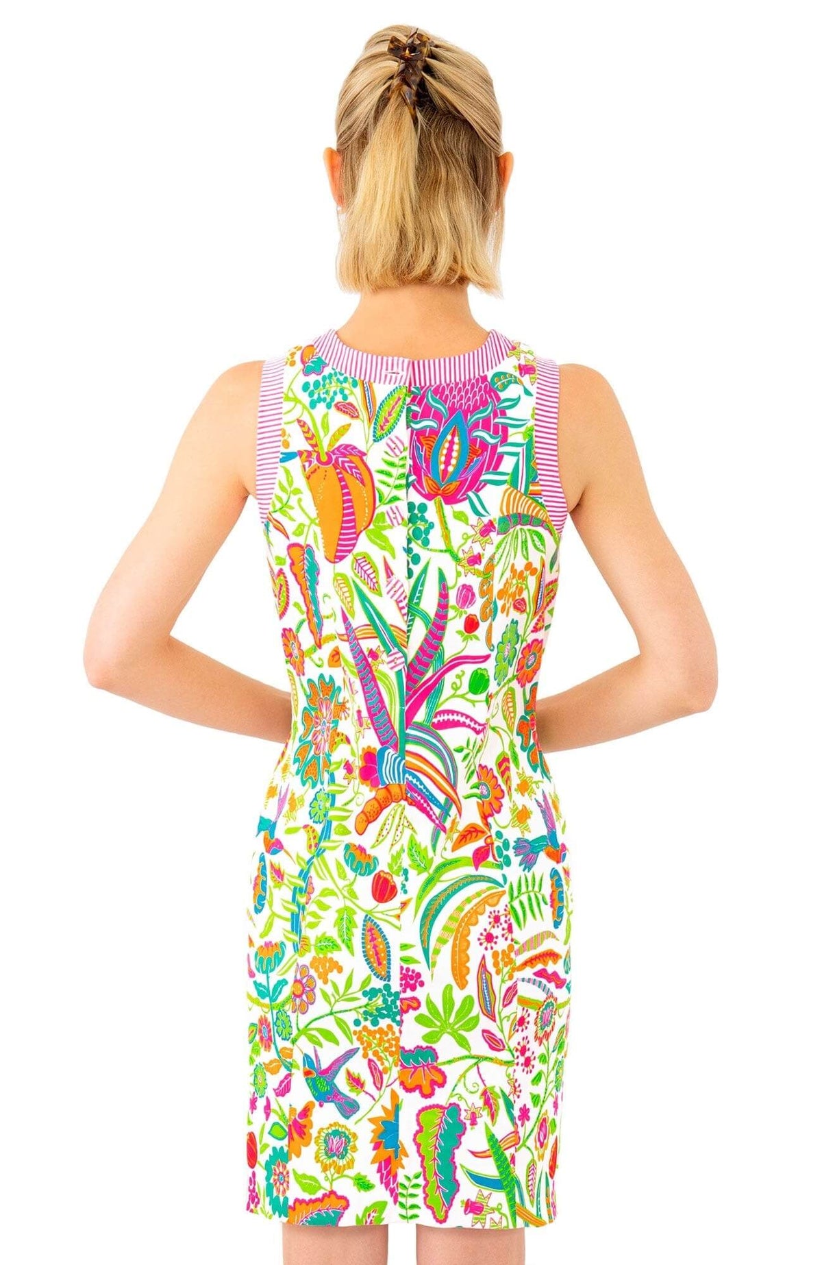 Button Back Dress - Hummingbird Heaven Blue Multi