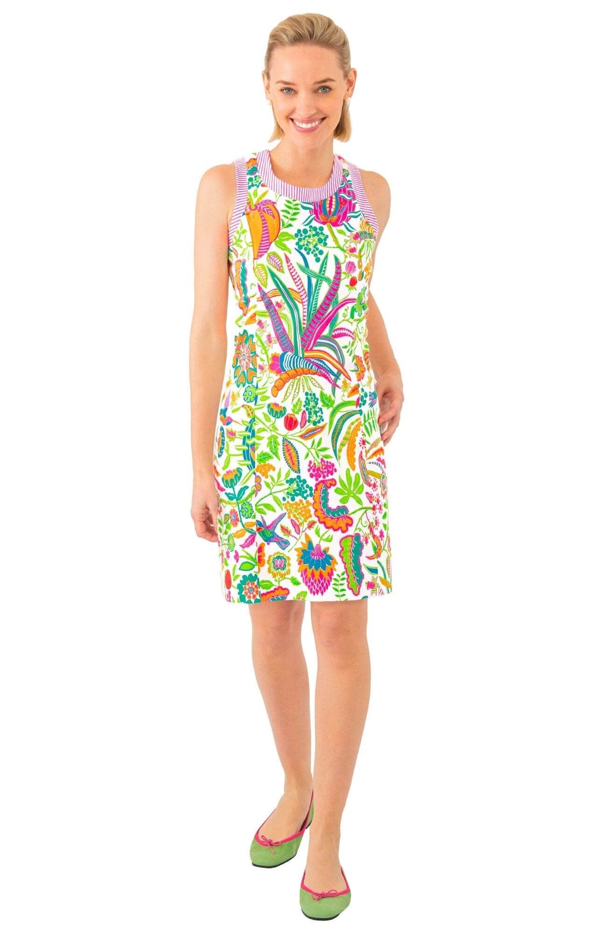 Button Back Dress - Hummingbird Heaven Blue Multi