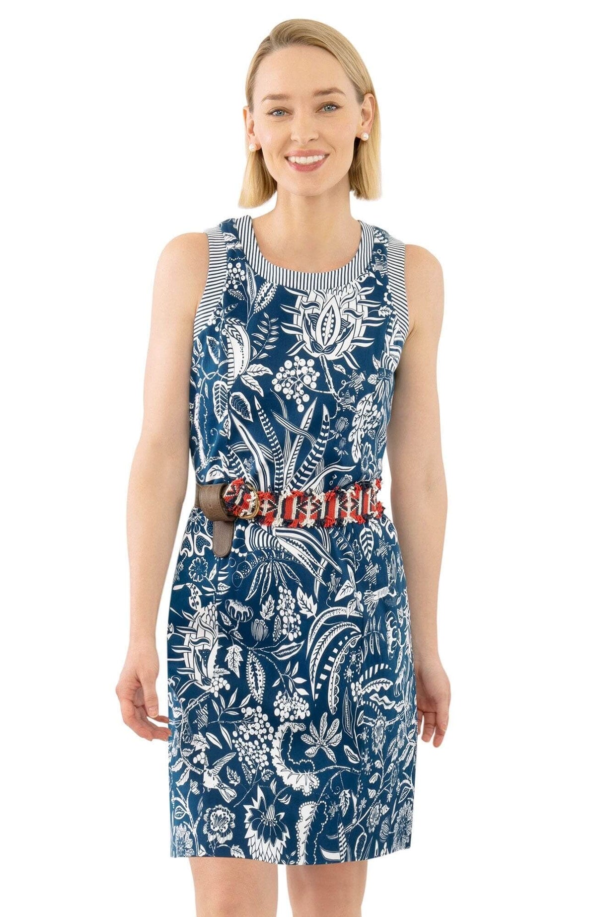 Button Back Dress - Hummingbird Heaven Blue Multi