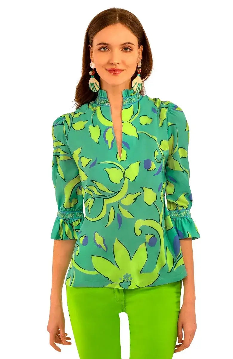 Ruffneck Tunic - Full Bloom Turquoise